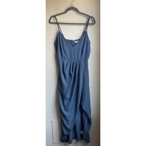 Tobi Women's Slate Blue Ruffle Wrap Side Slit Spaghetti Strap Dress Size Medium